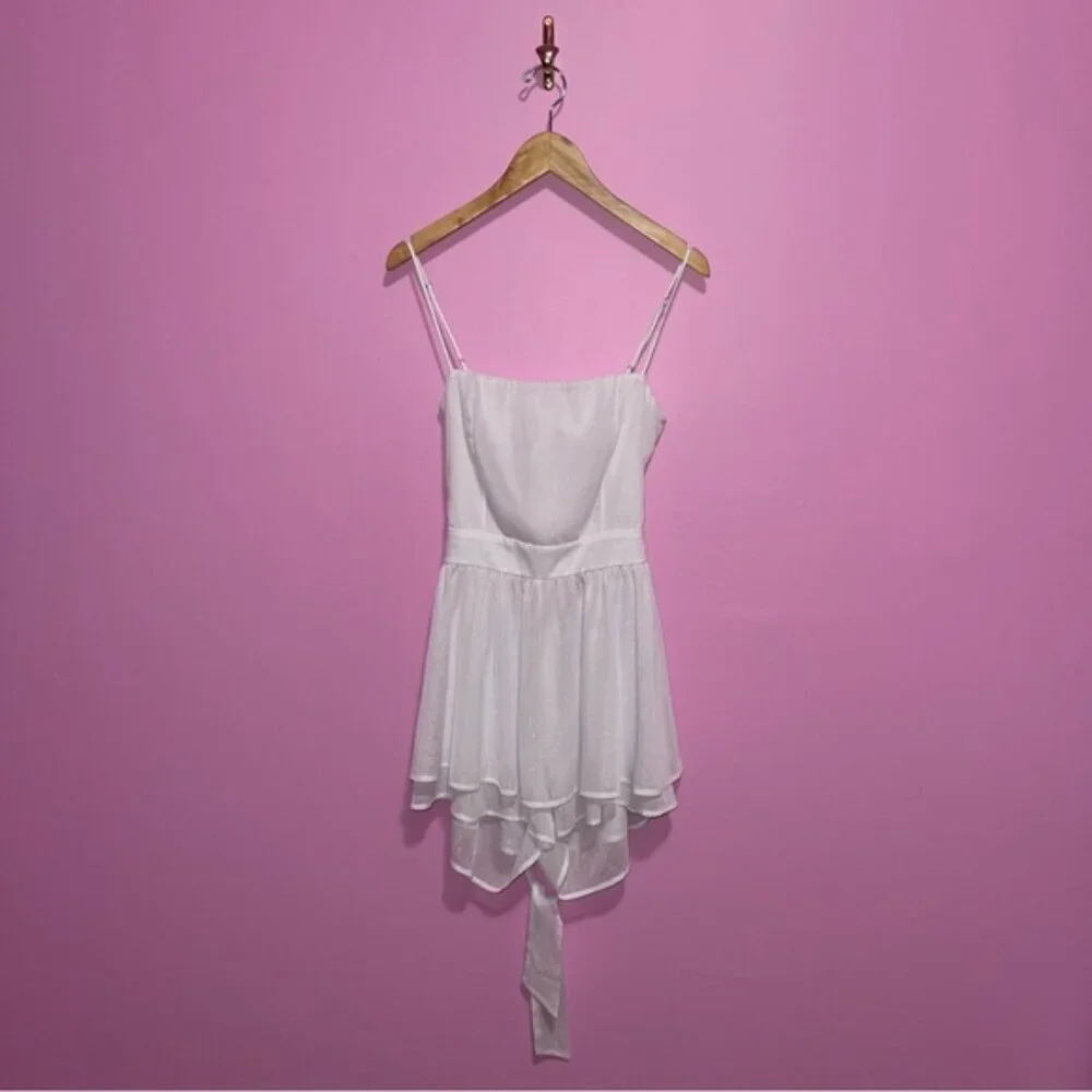 Lucy in the Sky Romper Women's Large White Shimmer Ruffle Hem Tie-Back‎ Dress